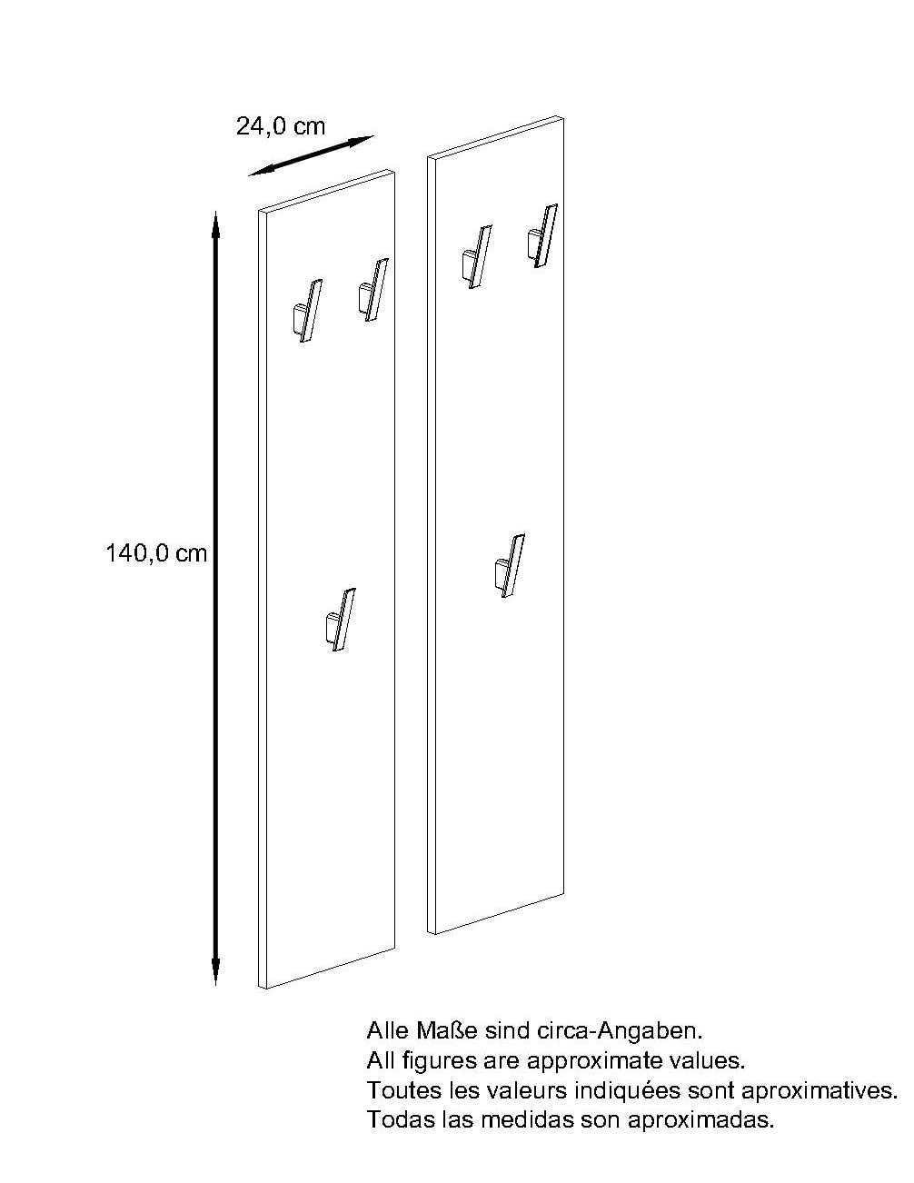 Vladon Pannello da Parete 140, Made in Germany, Pannello Guardaroba con 2 Pannelli, bianco opaco (je 24 x 140 x 2 cm)