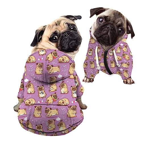 Kuiaobaty Kawaii Mops Hunde Druck Hund Hoodies für kleine Hunde Kleidung Bekleidung, Cartoon Mops Muster Haustier Pullover Winter Sweatshirt Outfits