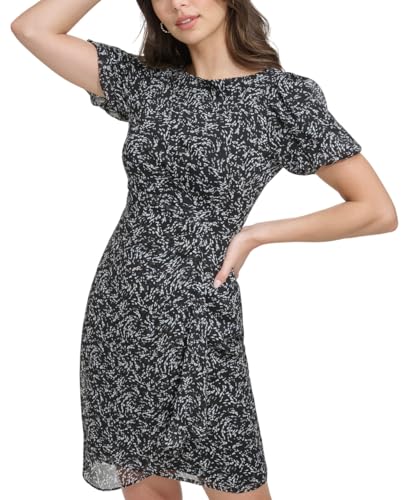 Image of DKNY Women's Short Sleeve Boat Neck Side Ruched Dress
