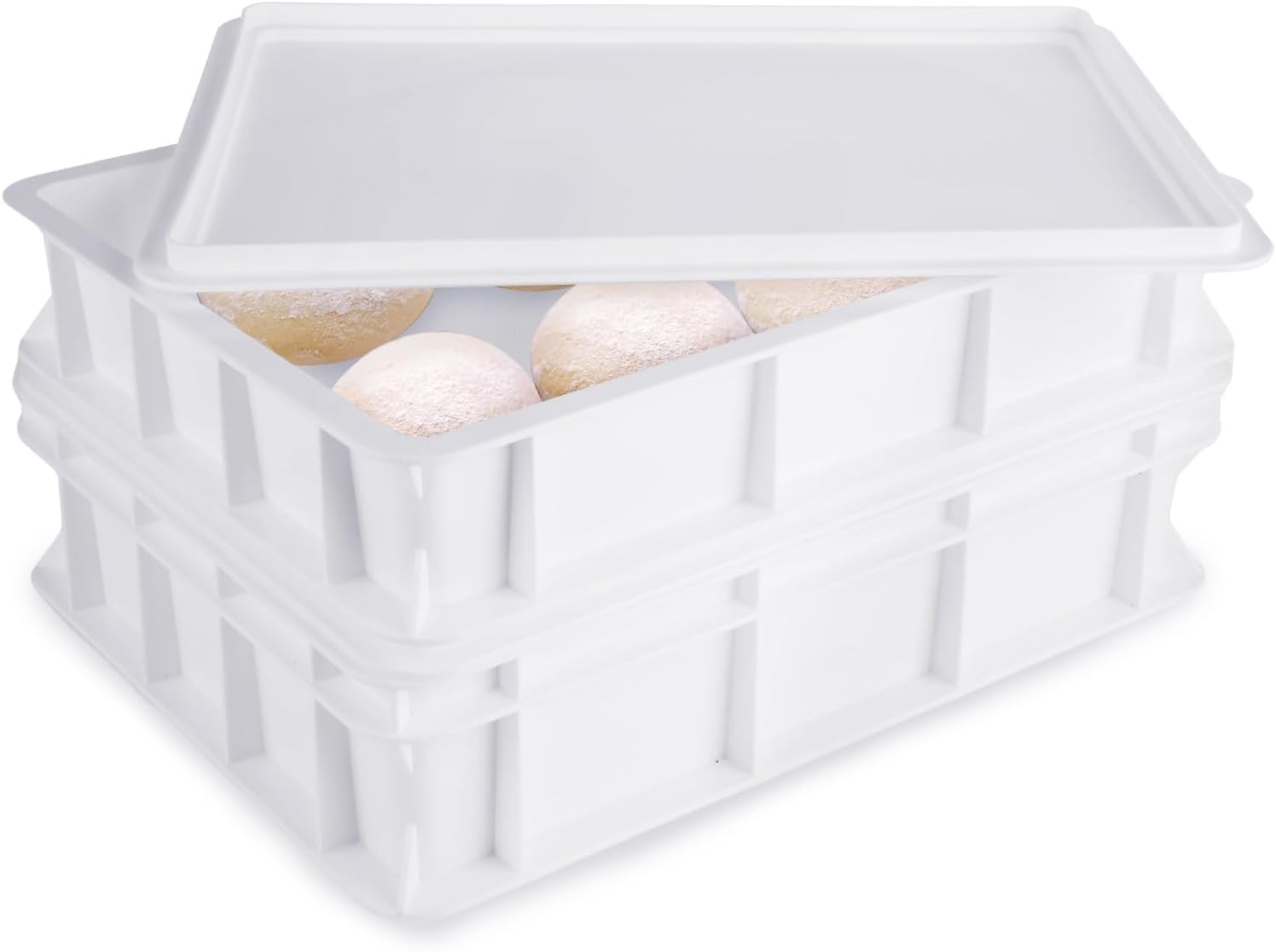 2 Pack Pizza Dough Proofing Box with lid, 2 Size Plastic Stackable BPA-Free Trays with Covers, Pizza Proofing Container, Pizza Box for Proofing Dough, 15.7 x 11.8 Inch, Height 3&4 Inch