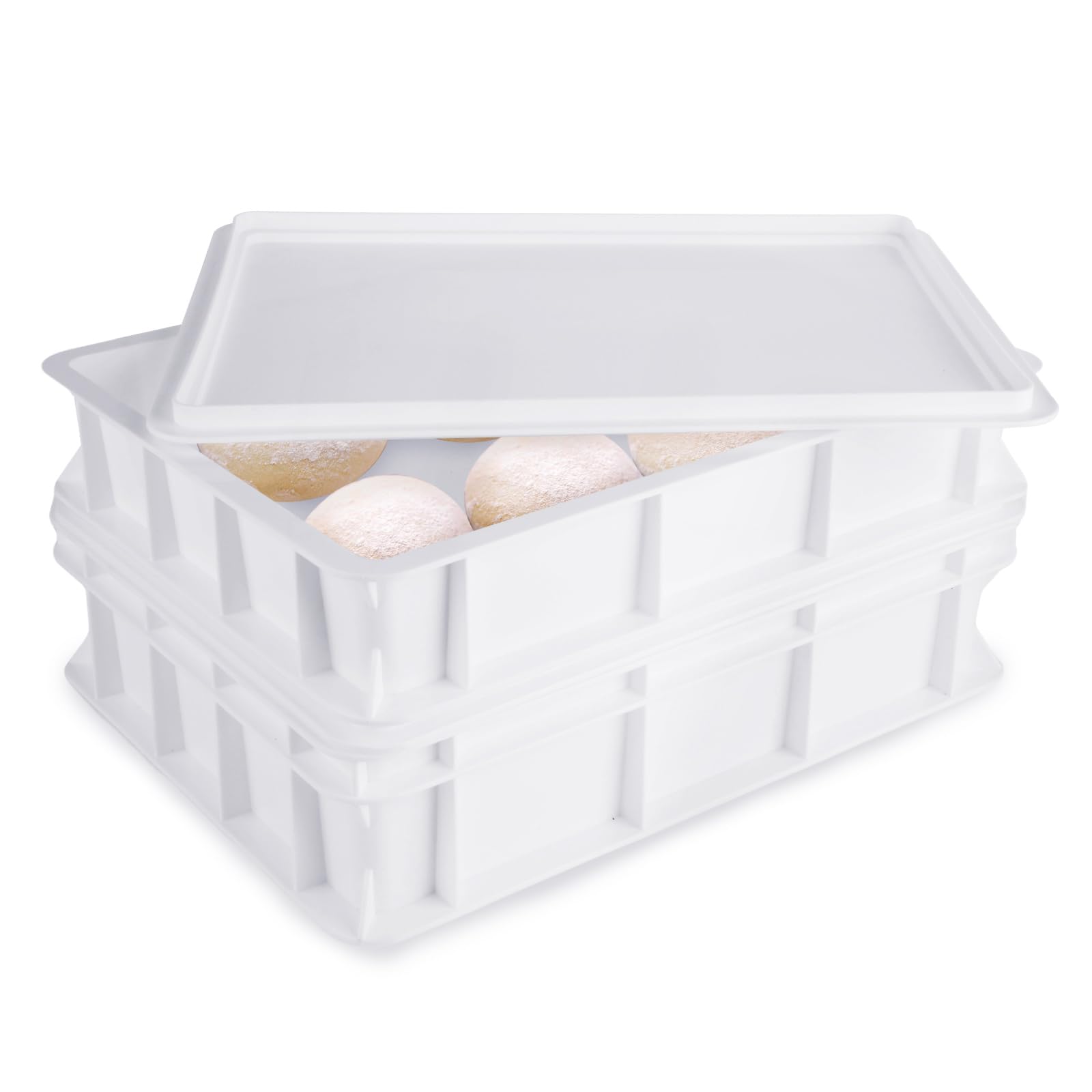 2 Pack Pizza Dough Proofing Box with lid, 2 Size Plastic Stackable BPA-Free Trays with Covers, Pizza Proofing Container, Pizza Box for Proofing Dough, 15.7 x 11.8 Inch, Height 3&4 Inch
