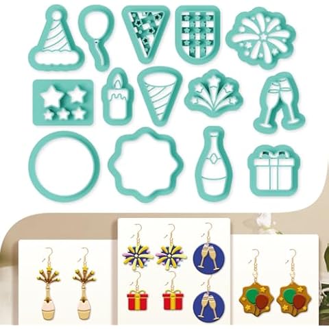 beinkmake 14Pcs Celebrating Birthdays Polymer Clay Cutters Clay Earrings Cutters Polymer Jewelry Cutter for Earrings Making Birthday Party DIY Supplies Cover