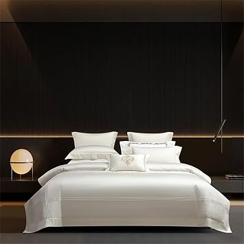 Cotton Hotel Style Solid Color Bedding Set Soft Silky Duvet Cover Set Bed Sheet/Fitted Sheet Pillowcases,White,King 220x240cm 4pcs