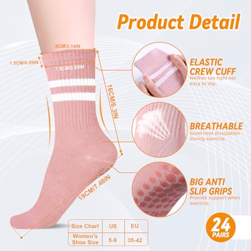 Jspupifip 24 Pairs Pilates Socks with Grips for Women, Non Slip Yoga Socks Bulk Grippy Socks for Home Hospital Barre Workout2