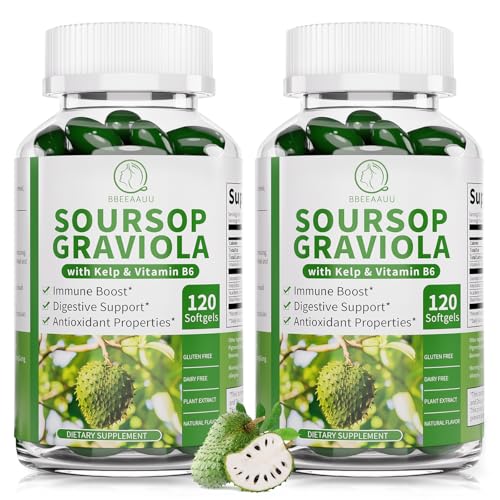 BBEEAAUU Soursop Graviola Capsules with Kelp, for Cell Regeneration, Enhances Immunity, Digestive Support, Anti-oxidant* Properties, Gluten Free, Vegan, 120 Counts (2 Pack)