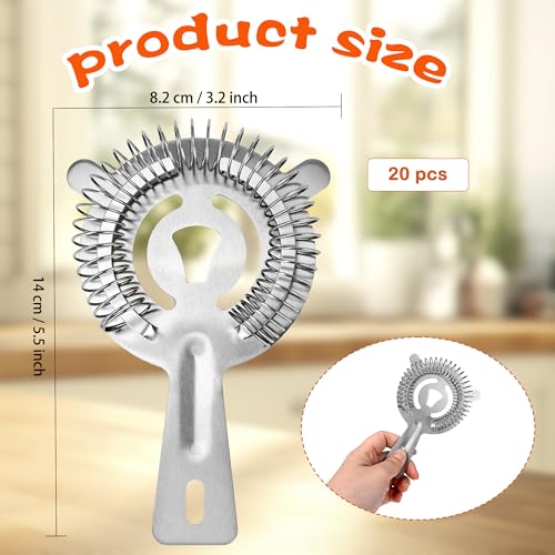 20 Pcs Bar Cocktail Strainer Bulk Stainless Steel Silver Bar Bartending Tool for Christmas Mixologists Bar Bartender Home Restaurant Beverage Filtration