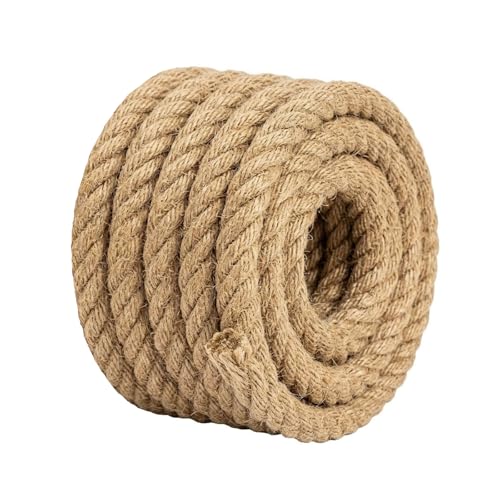 3/4 inch 25ft Natural Jute Rope 3/4 inch Heavy Duty Thick Hemp Rope for DIY Crafts Indoor Outdoor Plant Hanger Party Rustic Wedding Decoration Cat Scratching Posts
