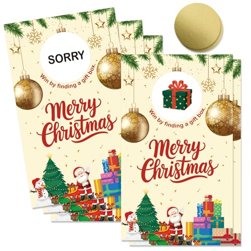 THEBESTU 50 Pcs Merry Christmas Scratch Off Game Cards Christmas Themed Party Supplies Funny Holiday Scratch Cards for Lottery Group Games Activity Raffle Tickets for Birthday Party