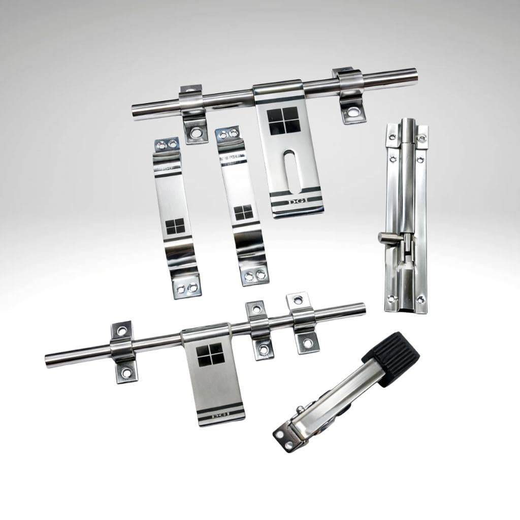 Stainless Steel Door Hardware Kit Combo Set, Includes Tower Bolt, Aldrop, Latch, Door Stopper, Handle, Latch Bolt, Heavy Duty Fittings for Wooden and Metal Doors-image-25
