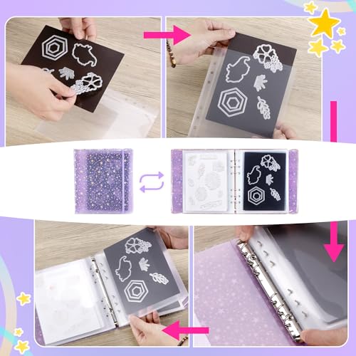 Image of Magnetic Sheets and Storage Bags for Stamps and Dies Storage with Album Pocket, Die Cut Storage Set for Storage Die Cutting,DIY Scrapbooking,Card Making Supplies (Purple 3 Sets)