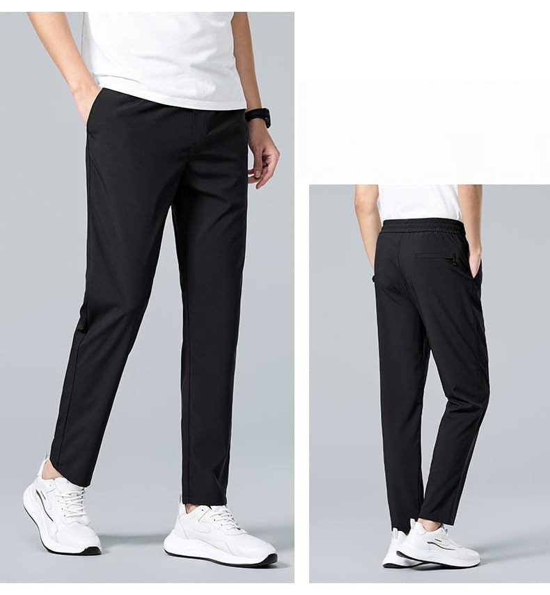 Men's Quick-Dry Athletic Pants, Lightweight Summer Casual Pants, Straight Leg with Drawstring, Navy Blue and Gray4
