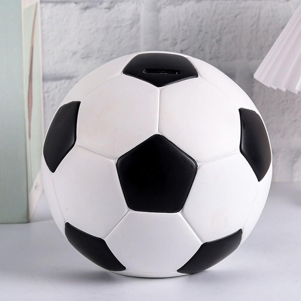 BESTonZON Soccer Ball Piggy Bank, Football Sports Themed Coin Bank, Shatterproof Soccer Piggy Bank, Coin Bank with Football Look, Saving Money and Sports Decor for Grils Boys (S Size)