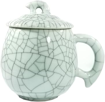 Handmade Celadon Teacups Coffee Cups with Lid 8 Ounce Ceramic Mugs Porcelain Chinese Celadon Grey