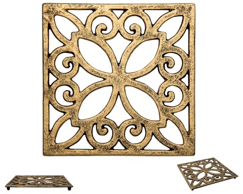 Salvamanteles Decorativo de Hierro Fundido para Cocina o Mesa de Comedor, Cuadrado con patrón Vintage, 16,5 x 16,5 cm, con Clavijas de Goma, Metal Reciclado, diseño Vintage y rústico Comfify