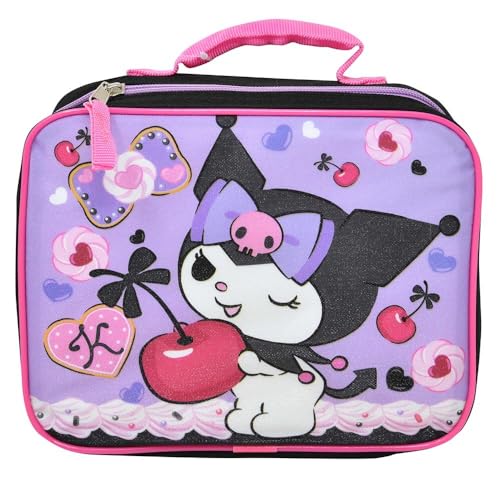 Fast Forward Kids Insulated Lunch Bag with Handle Hello Kitty Kuromi Rectangle Lunch Bag Design Reusable Soft Cooler Lunch Box for Boys & Girls School Daycare & Travel