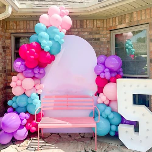 Image of HILAVO Pink and Purple Balloons, 60PCS 12Inch Purple Pink Teal Blue Balloons and Gold Birthday Balloon for Girls Princess Birthday Mermaid Baby Shower Party Decorations