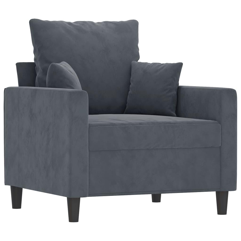 Fotel ciemnoszary, 60 cm, aksamitny fotel tapicerowany z metalowym stelażem, wygodna sofa do salonu, sypialni, biura, maks. nośność 110 kg, nowoczesny design, meble do salonu
