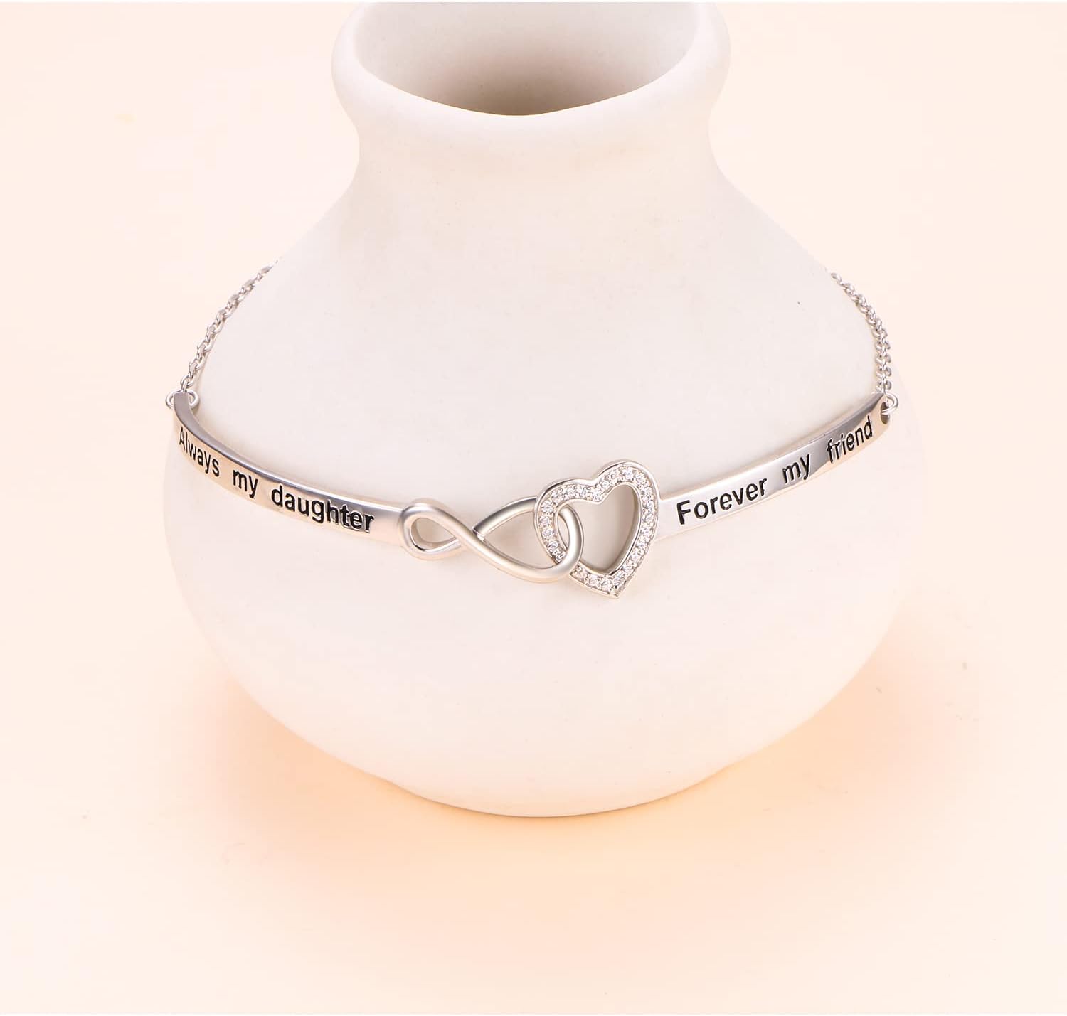 YinShan 925 Sterling Silver Heart Infinity Inspirational Bracelet Engraved Always My Sister/Daughter, Forever My Friend Adjustable Sisters Bracelets Friendship Jewelry for Women - Image 2