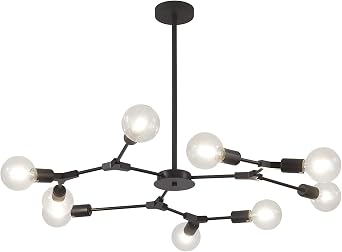 KCO Lighting Black Metal Farmhouse Chandelier Semi Flush Mount Ceiling Light Mid Century Modern 9-Lights Sputnik Chandelier Industrial Vintage E26 Pendant Lighting L1136-9
