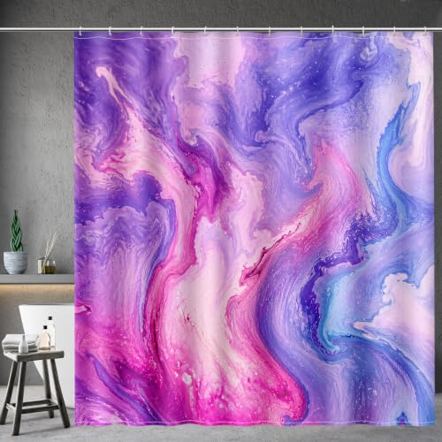 Image of Aimego Purple Shower Curtain Pink and Purple Tie Dye Marble Shower Curtains Set with 12 Hooks for Bathroom Decor Accessories Bathtub Curtain, 72 inchx72 inch