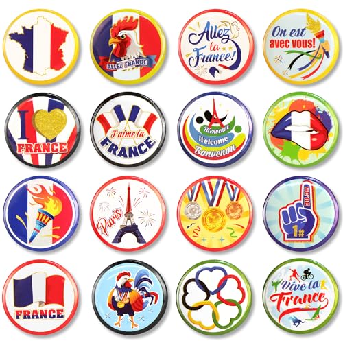 DPKOW 32pcs Pin's Broches France Supporter Equipe Accessoires, Badges pour Sports France Fans Drapeau Goodies Cadeau Souvenir Gadget