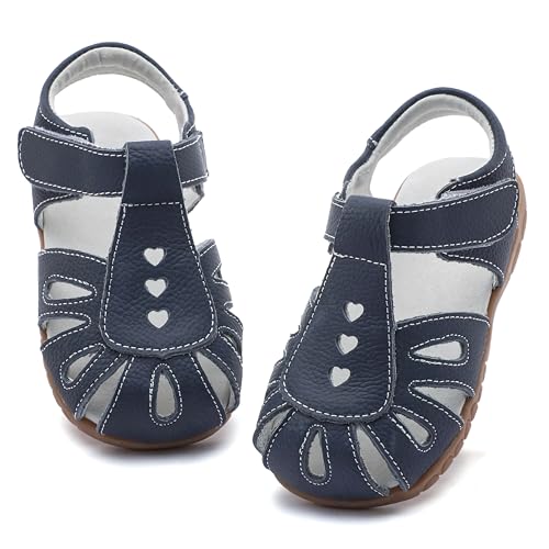Image of Femizee Toddler Girls Leather Dress Sandals with Adjustable Strap | Toddler /Little Kids, Leather upper, Cushioned footbed, Hook-and-loop, Flexible Sole, Dressy summer occasions, Princess-style