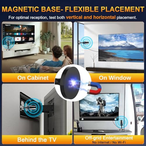 Image of Digital TV Antenna for Smart TV Indoor, HD TV Antenna for Local Channels Indoor 4K Without Cable - Magnetic Base, 360 Reception, 8.2Ft Cable, Long Range - Support HDTVs with Built-in Tuner | Magnetic Base Indoor HDTV Antenna with 360 Reception and 8.2 ft Cable for TVs with a Built-in ATSC Tuner