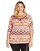 Star Vixen Women's Plus Size Elbow Sleeve Keyhole Print Ity Knit Tunic-Length Top with Neckline/Keyhole Outline