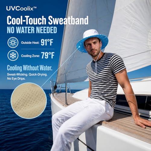 Image of TOP-EX UVCoolix Cooling UPF50+ Wide Brim Sun Hat, Waterproof, Big Head | cooling sweatband, waterproof, water resistant, UV protection, wide brim, breathable, big-head fit, fishing, hiking, beach
