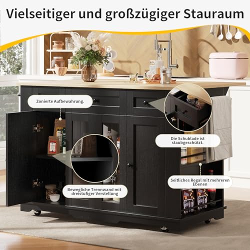 Kücheninsel mit abnehmbaren Trennwänden und Stauraum