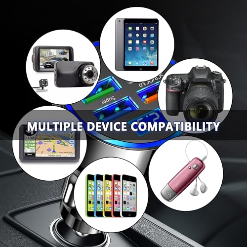 Image of 6 Ports Fast Car Charger with Voltage Monitor,Car Cigarette Lighter USB Charger (PD+QC3.0) Compatible with iphone13 /14 /15 & Most Android Models,Car Must Haves USB C Car Charger (2PCS)