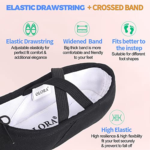 Olora Women's Canvas Ballet Shoes Dance Slippers Split Sole Practice Shoes For Kids/Girls/Adults,Black,8.5 M Us #TOP3