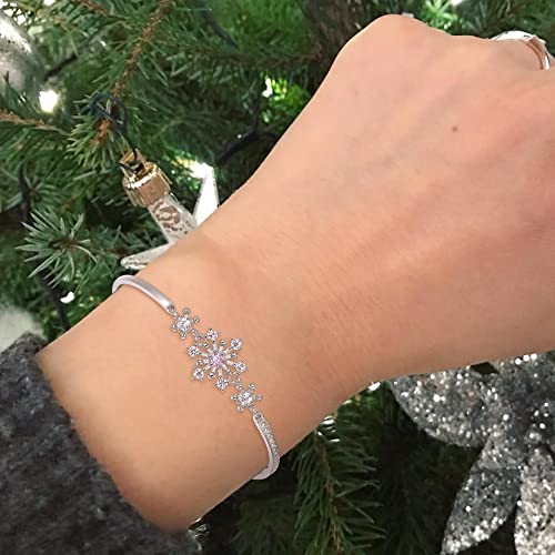 Flyonce Snowflake Bracelet For Women Girls, Sparkle White Cubic Zirconia Snow Flake Flower Bangle Link Bracelet Christmas Jewelry Gift #TOP3
