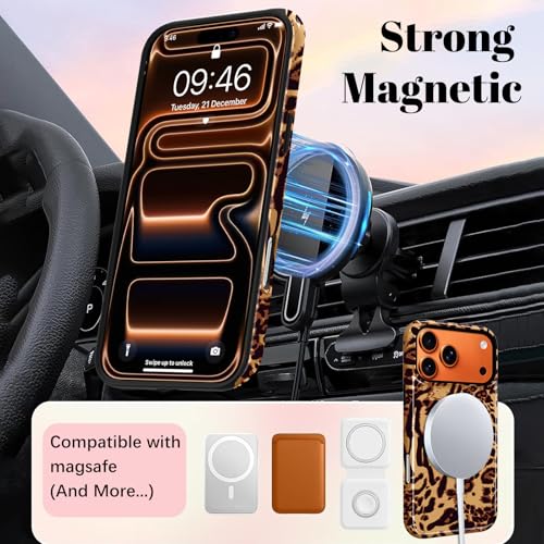 Image of Magnetic for iPhone 17 Pro Max Case for Women Men, Brown Leopard | Cute Cheetah Pattern Design [Compatible with MagSafe] 2-Layer Hybrid Shockproof Glossy Protective Cover