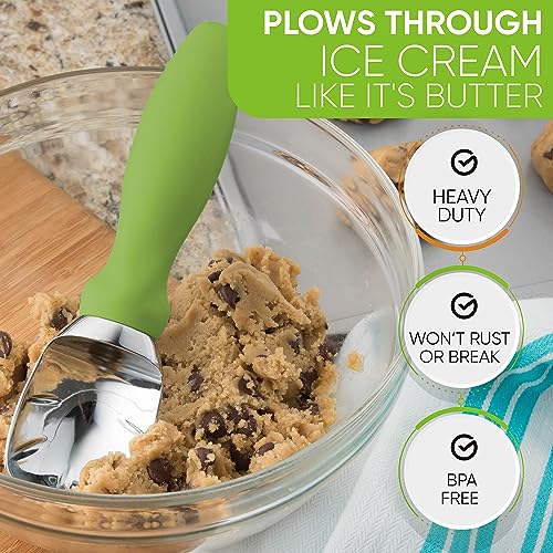 Image of Spring Chef Heavy Duty Metal Ice Cream Scoop with Soft Grip Handle, Green