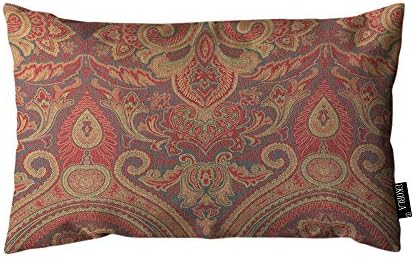 EKOBLA Throw Pillow Cover Paisley Pattern Floral Traditional Culture Asian Ethnic Batik Style Rectangular Throw Pillow Covers for Couch Sofa Home Decor Cotton Linen 12x20 Inch