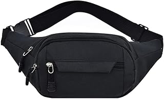 Pochete masculina pochete de tecido Oxford, pochete para viagens, caminhadas, corrida, esportes ao ar livre, Preto, 28x14x10cm, Tendência