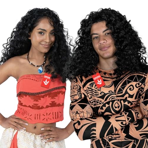 Morph Polynesian Curly Wig for Mauri Role Play Halloween Costume Hair for Men and Women Black Cosplay Accessory One Size
