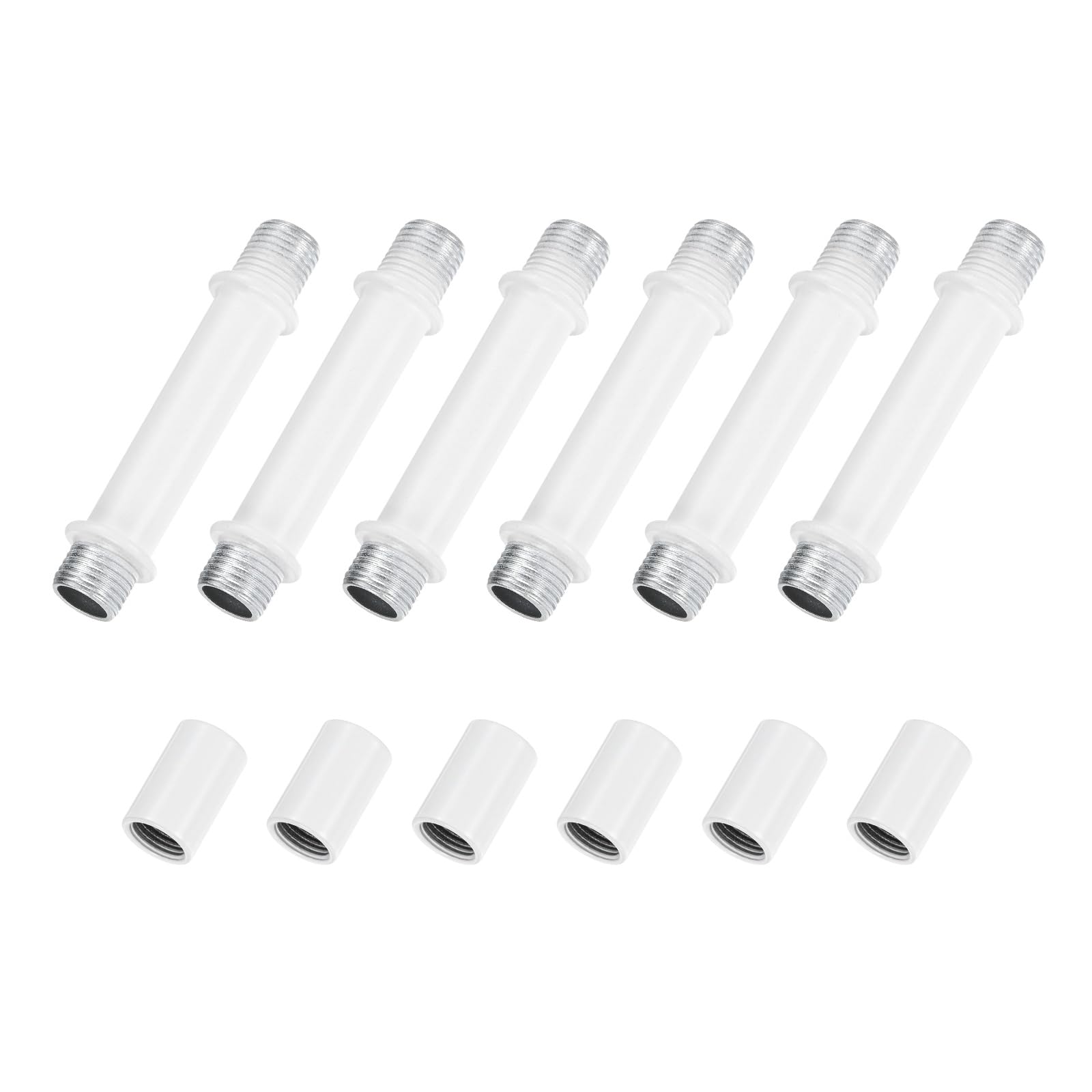 M METERXITY 6-Set Straight Pipe Lamp Stem Kit, 50mm(1.97") Long M10 Double End Thread Rod W/Coupling Sleeve Nuts for Table Lamps/Chandeliers, Light Fixture Replacement Parts [White]