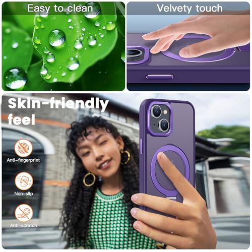 PuyaTeya Compatible with iPhone 13/14 Case with Magnetic Ring Stand, Military Drop Protection, Anti-Scratch/Anti-Fingerprint Translucent Matte Phone Case for iPhone 13/14 (Purple) by PuyaTeya - Used condition - Image 7