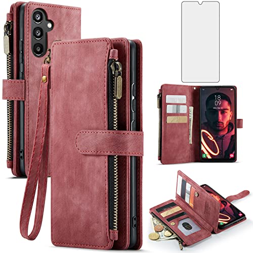Housse Samsung A54 5G clapet cuir avec vitre écran verre trempé et étui portefeuille