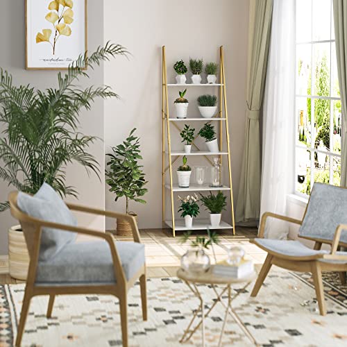 finetones-5-Tier-Ladder-Shelf-Free-Standing-A-Shape-Display-Bookcase-Storage-Organizer-Unit-with-Metal-Frame-Flower-Stand-Plant-Rack-for-Living-Room-Kitchen-Bathroom-Home-Office-WhiteGold