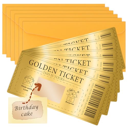 AWAMRWA Regalo Personalizado - 6 X Golden Ticket Tarjeta Regalo Rasca Y Gana Regalo Personalizado En Un Sobre Brillante Cupón Sorpresa