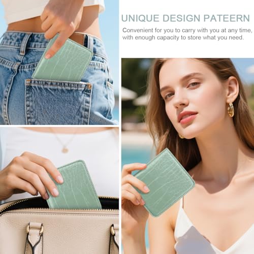 Image of Crocodile Wallets Women Small RFID Blocking Credit Card Holder | Luxury Alligator Faux Leather Thin Bifold Croc Womens Wallet Ladies Mini Purse with Coin Pocket, Green