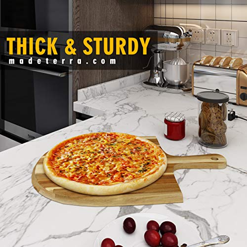 16\" Acacia Wood Pizza Peel, Serving Pan, Cheese and Charcuterie Boards | Pizza Paddle Board with Handle for Baking, Cutting Pizza, Bread, Fruit, Vegetables, Cheese Serving Board