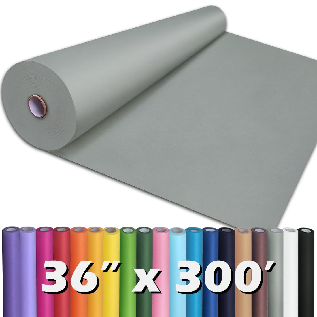 PerkHomy Light Grey Kraft Paper Roll 36" x 3,600" (300') for Gift Wrapping Bouquet Flower Art Painting Craft Writing Packaging Shipping 80GSM 55LB (Light Grey, 36" x 300')