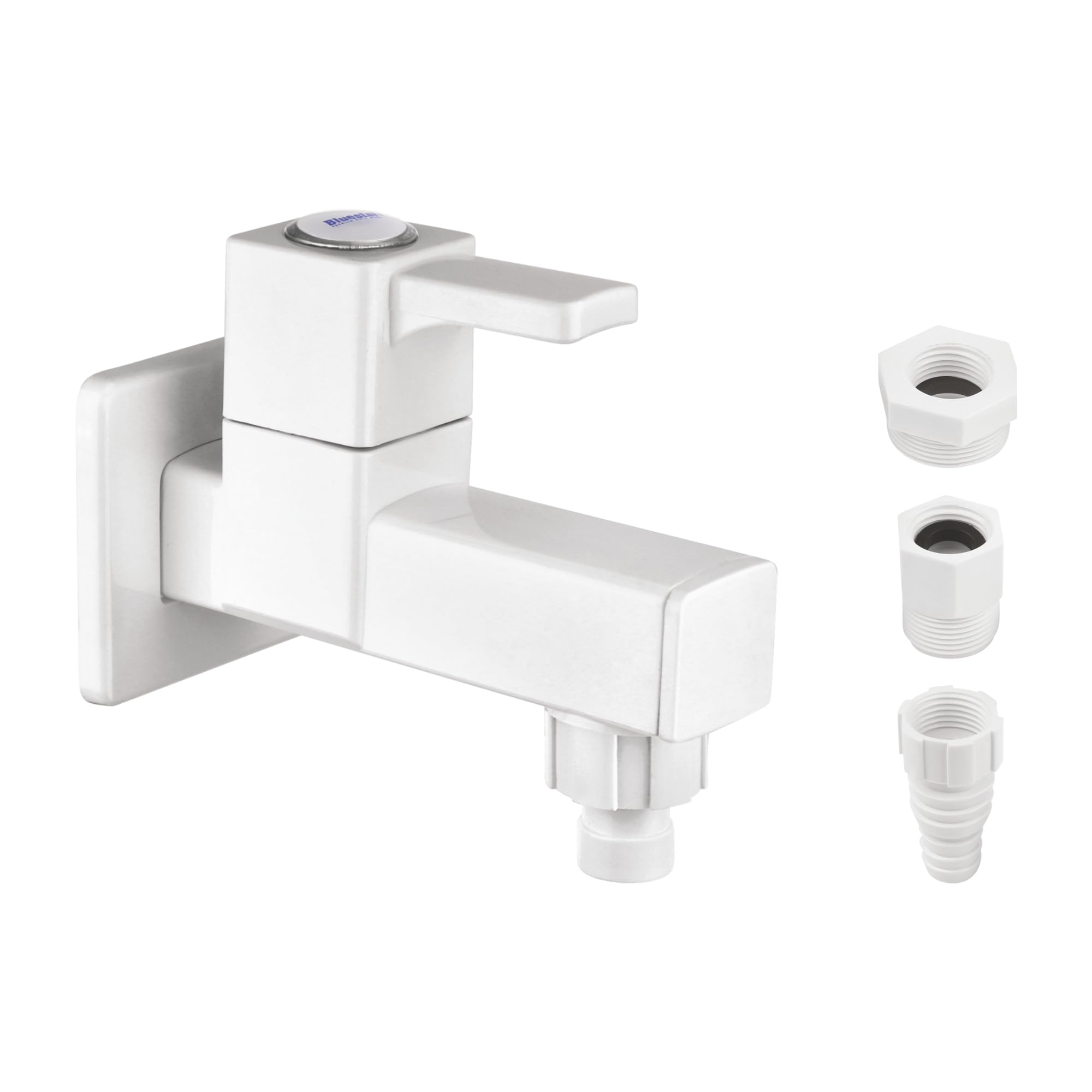 bluestar ptmt a4 series washing machine tap with 4 connectors | universal fit for all pipes | rust proof nozzle faucet | 3 year warranty (hot & cold compatible) (white)