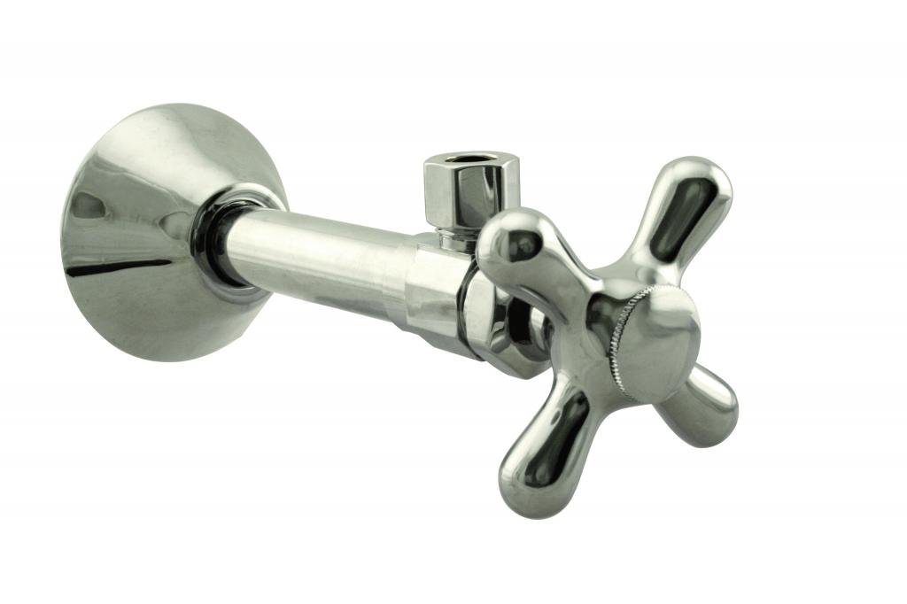 Westbrass D1112X-05 Cross Handle Angle Stop Shut Off Valve 1/2" Copper Sweat x 3/8" OD Compression Outlet, Polished Nickel