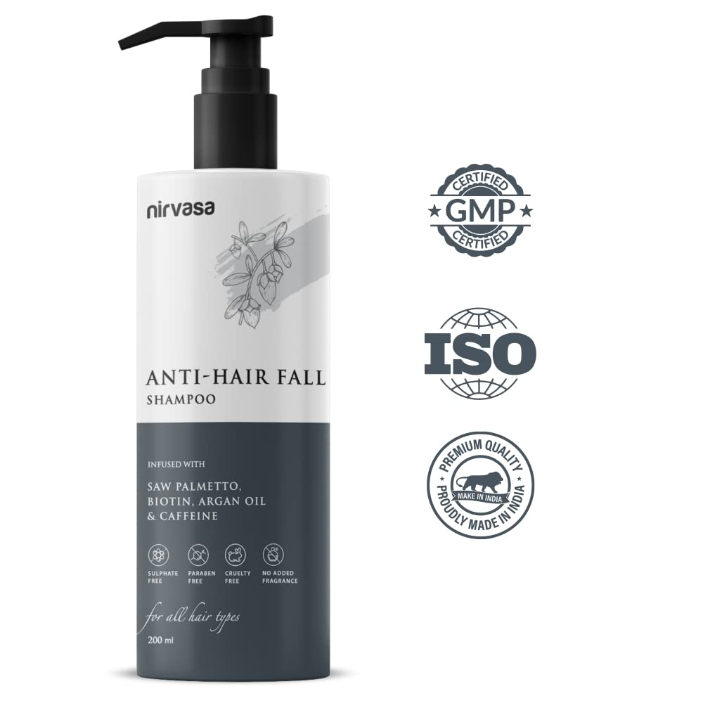 Nirvasa Anti-Hair Fall Shampoo (2x200ml) | Sulfate-Free with Saw Palmetto & Biotin | Blocks DHT, Reduces Hair Fall & Breakage | Strengthens, Promotes Healthy & Strong Hair for Men & Women β Pack of 2 2