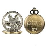 oyeaho Pocket Watches, Pocket Watch to Husband King, Personalized Pocket Watches for Men with Chain, Gifts for Love (a1.Bronze Eagle - to My Husband)